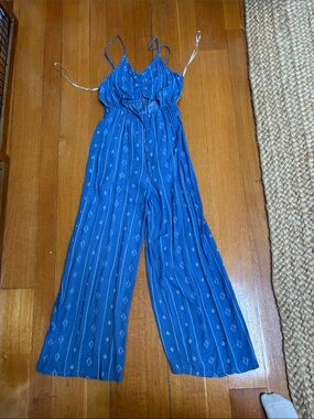 Blue Printed Wide-Leg Jumpsuit